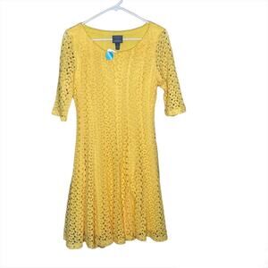 NWT Women's Rabbit Rabbit Rabbit Crochet Knit Sunny Yellow Dress Short Sleeve 8